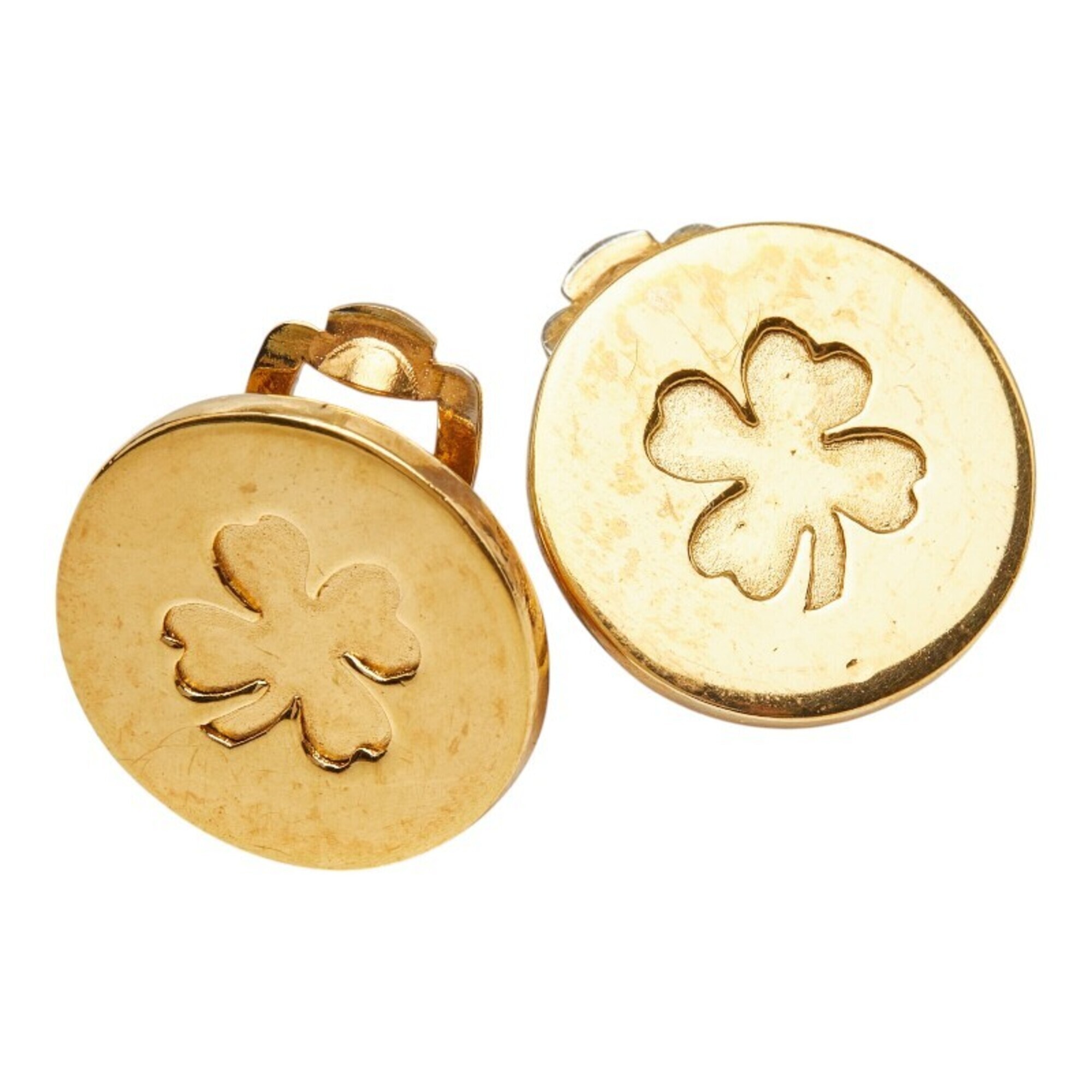 Chanel Clover Motif Vintage Earrings 96a Gold Plated Women's Chanel